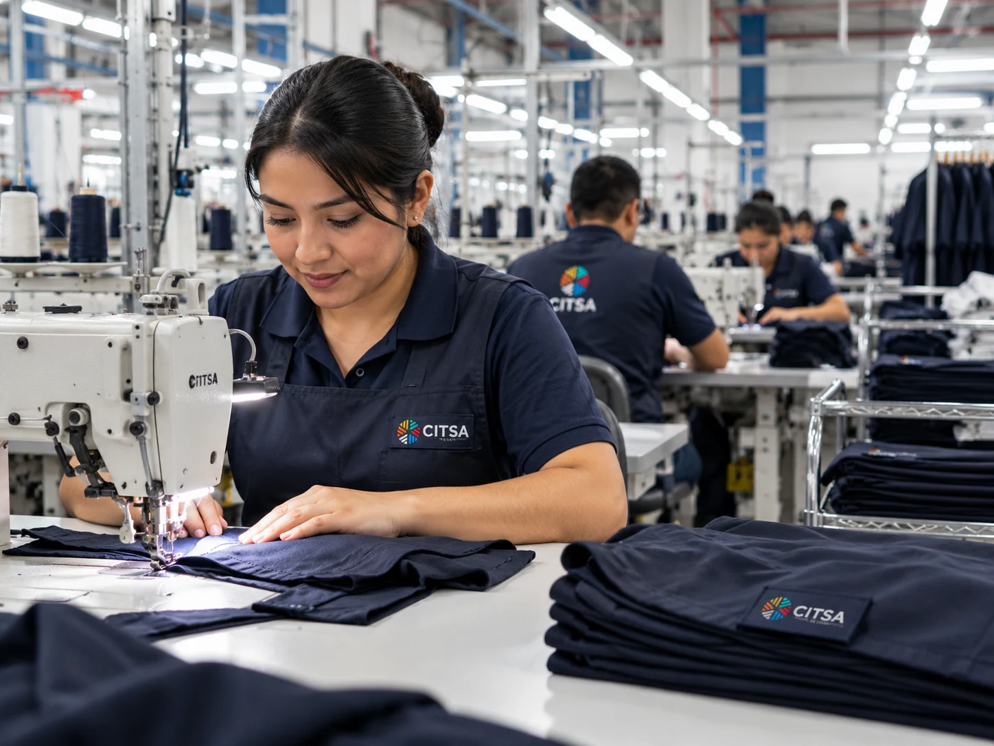 Costura de uniformes en el área de producción textil de CITSA
